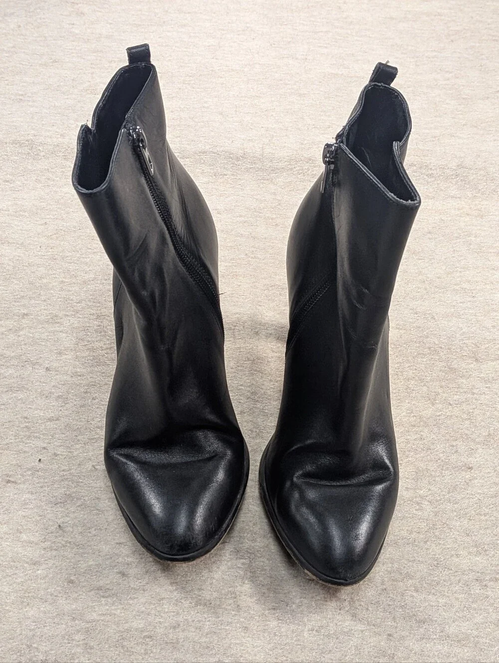 COACH Jemma Black Leather Ankle Heel Boots Women's Classic Zip High Heels W 8.5